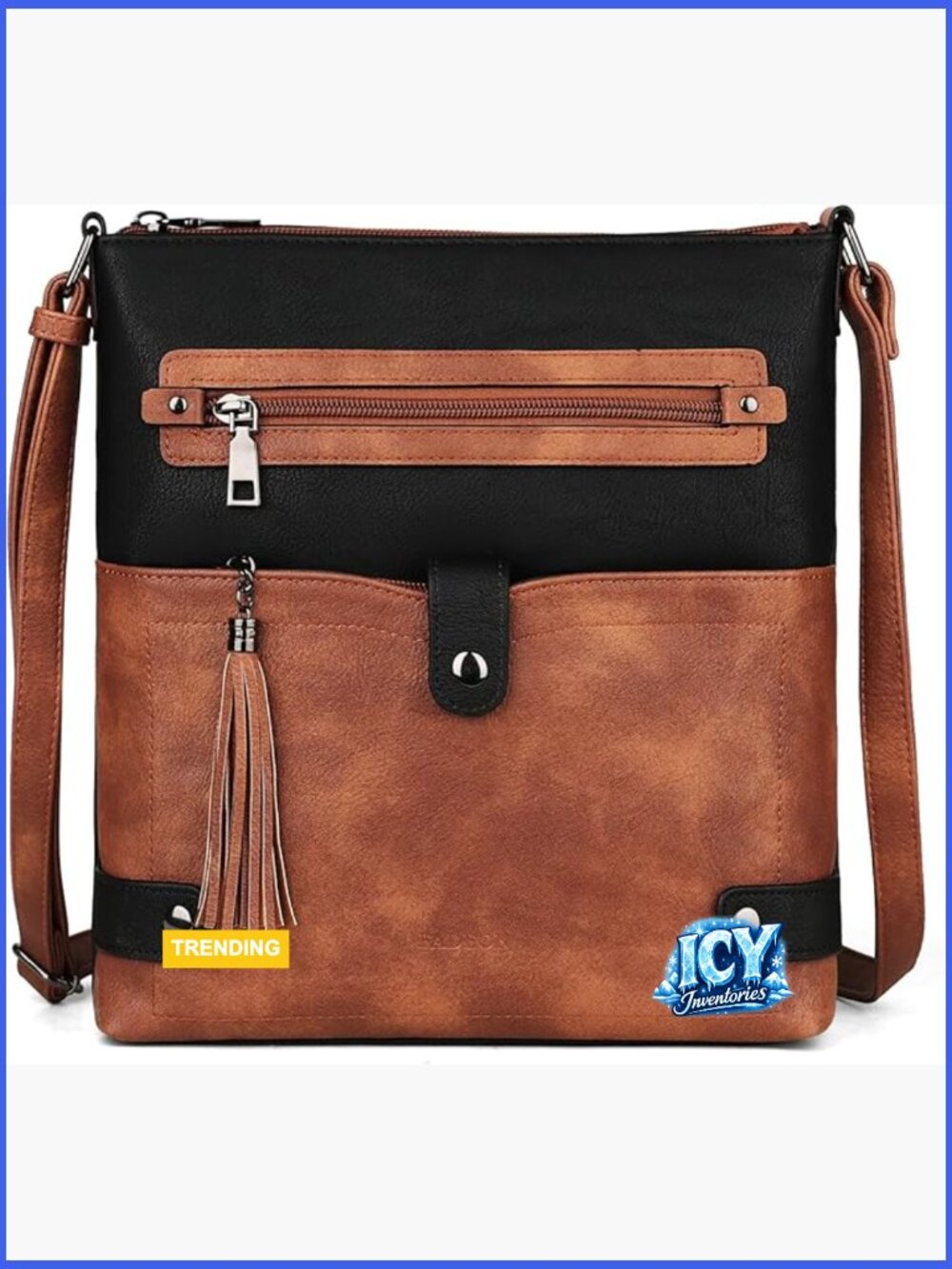 Faux Leather Multi-Pocket Crossbody Bag with Tassel, Lightweight Travel